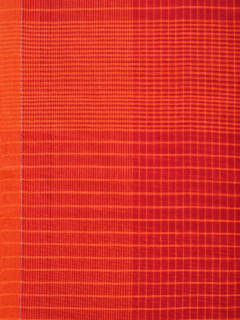Red and Orange Soft Cotton Handloom Saree with Checks Design o0286