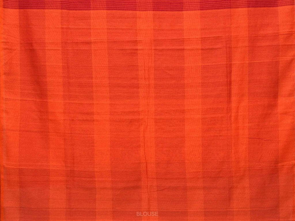 Red and Orange Soft Cotton Handloom Saree with Checks Design o0286