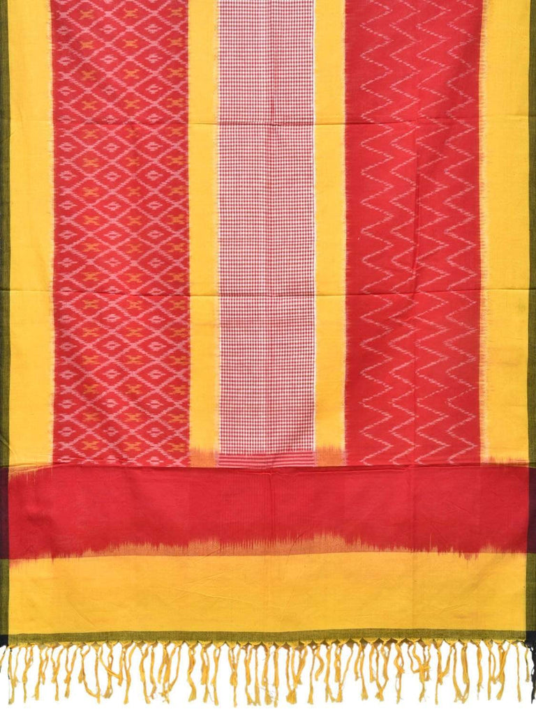 Red and Yellow Pochampally Ikat Cotton Handloom Dupatta with Triple Design ds1809