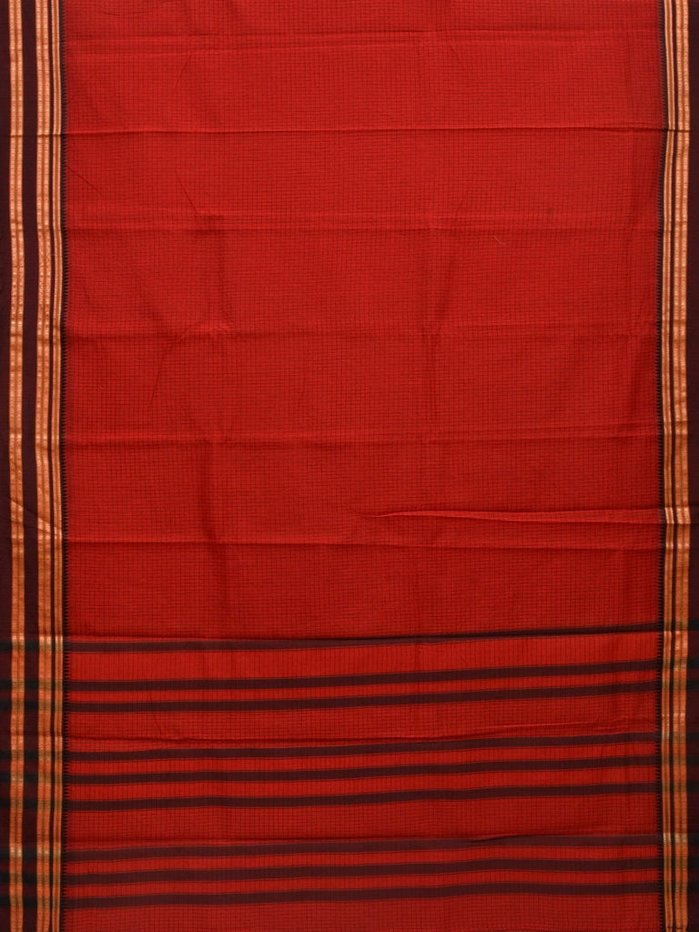 Red Bamboo Cotton Saree with Checks Design bc0038
