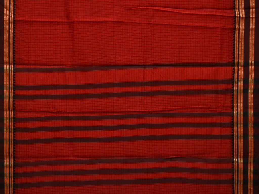 Red Bamboo Cotton Saree with Checks Design bc0038