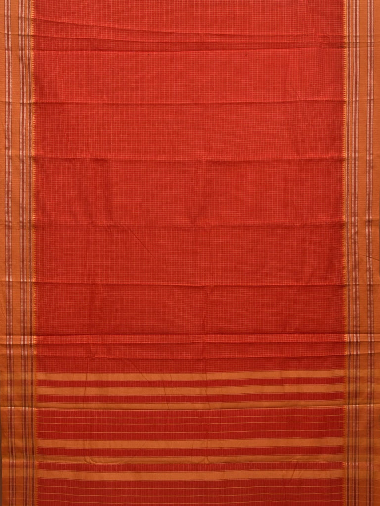 Red Bamboo Cotton Saree with Small Checks Design No Blouse o0354