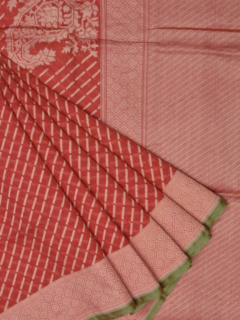 Red Banaras Cotton Silk Handloom Saree with Diagonal Design b0248