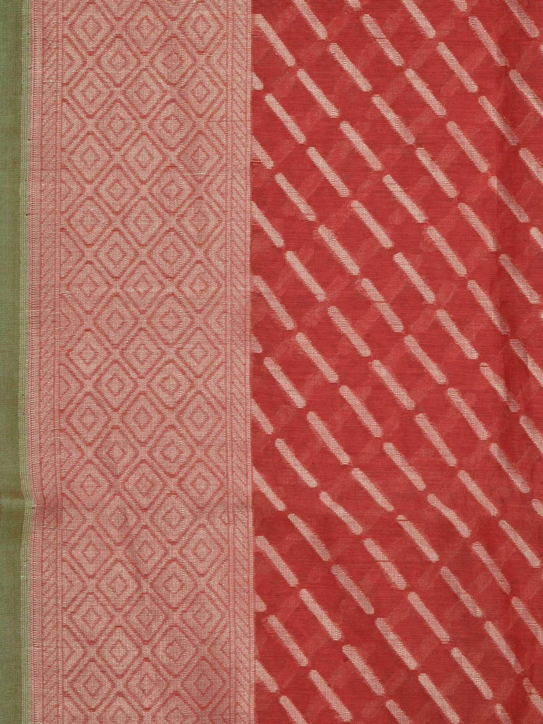 Red Banaras Cotton Silk Handloom Saree with Diagonal Design b0248