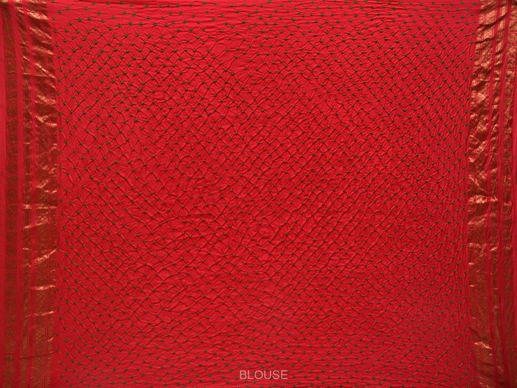Red Bandhani Gadwal Silk Handloom Saree with Mango Pallu Design bn0391