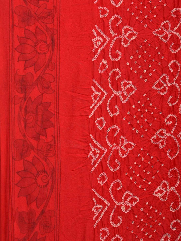 Red Bandhani Kalamkari Tussar Handloom Saree with Pallu Design bn0170