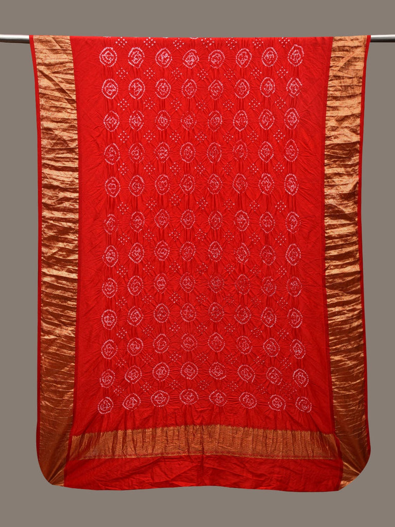 Red Bandhani Kanchipuram Silk Handloom Dupatta with Border Design ds2729