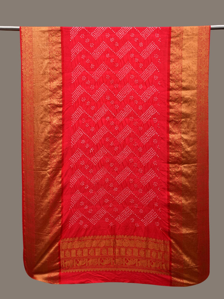 Red Bandhani Kanchipuram Silk Handloom Dupatta with Border Design ds2919