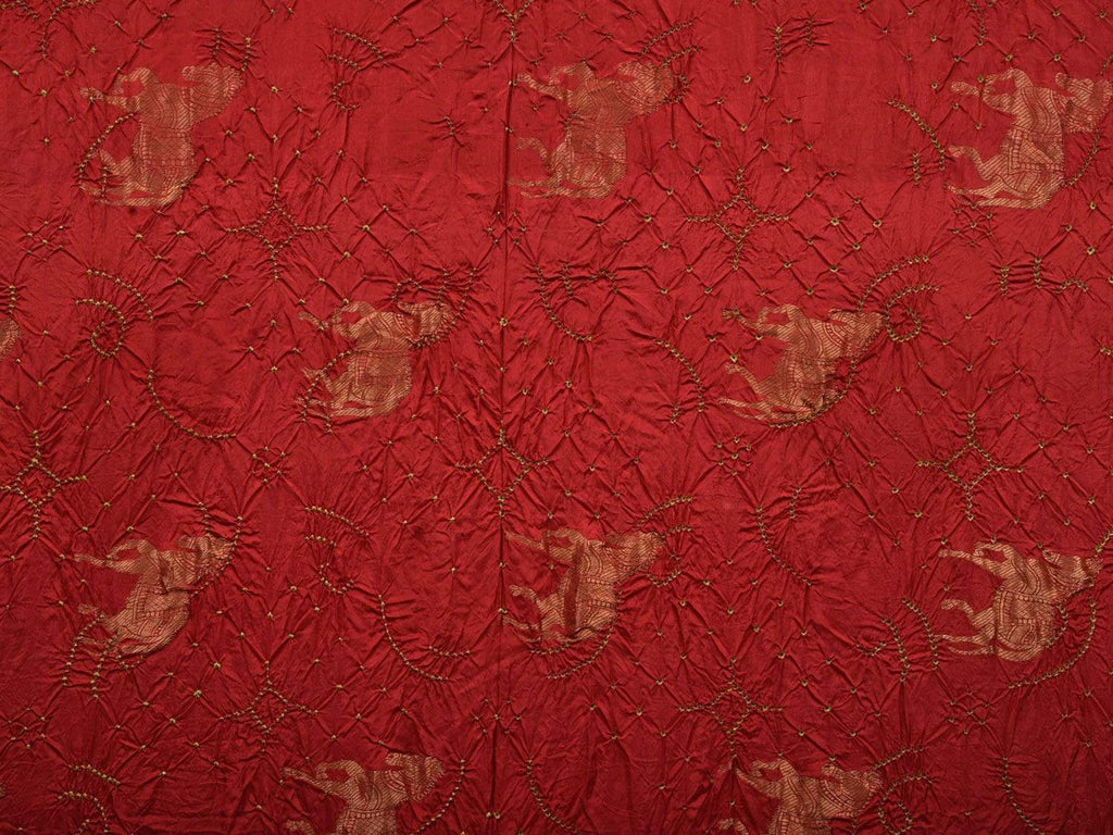 Red Bandhani Kanchipuram Silk Handloom Saree with Horse Buta Design bn0237
