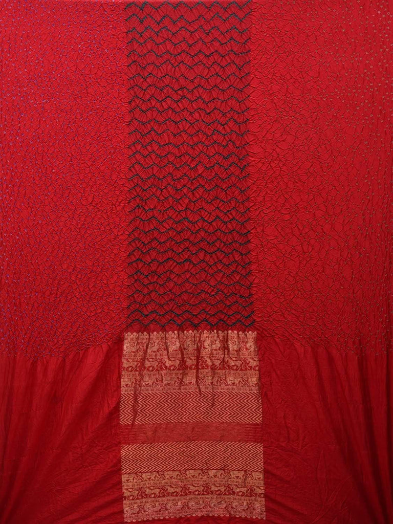 Red Bandhani Kanchipuram Silk Handloom Saree with Middle Brocade Design bn0301