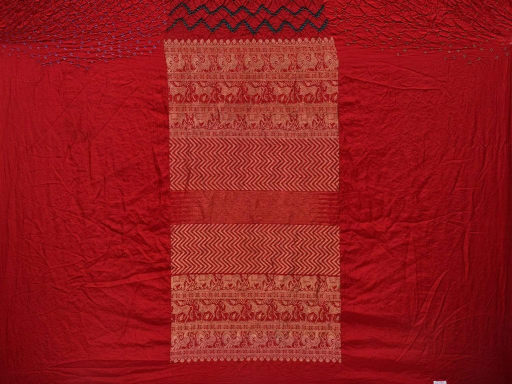 Red Bandhani Kanchipuram Silk Handloom Saree with Middle Brocade Design bn0301