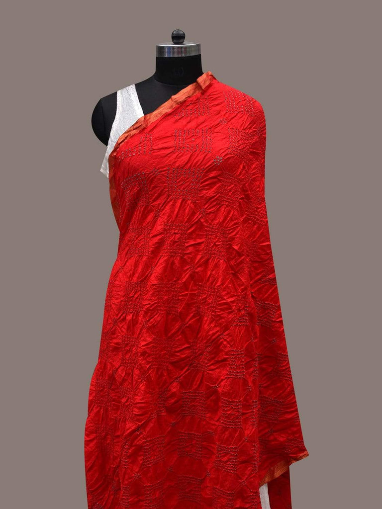 Red Bandhani Silk Handloom Dupatta with Geometric Design ds2480