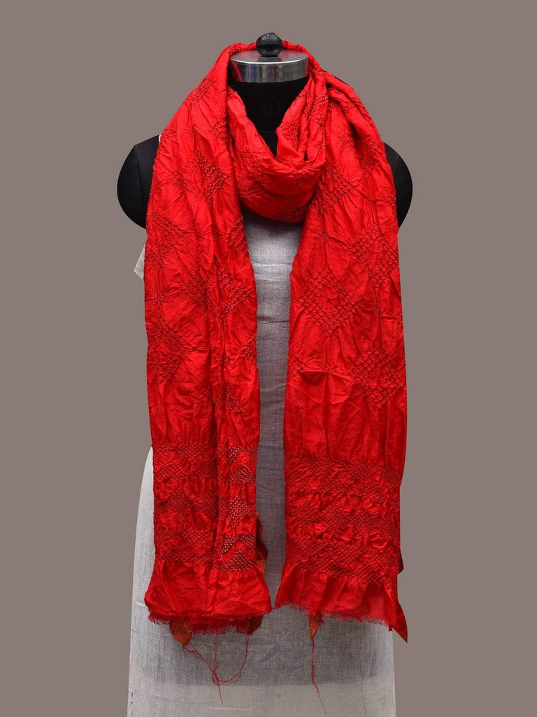 Red Bandhani Silk Handloom Dupatta with Geometric Design ds2480