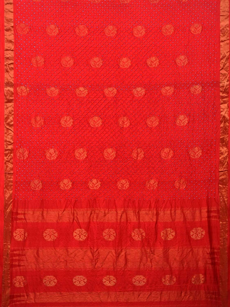 Red Bandhani Uppada Silk Handloom Saree with Nilambari Buta Design bn0172