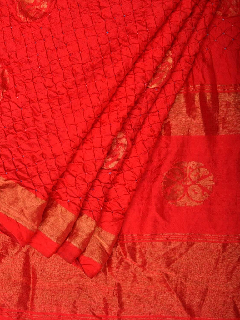 Red Bandhani Uppada Silk Handloom Saree with Nilambari Buta Design bn0172