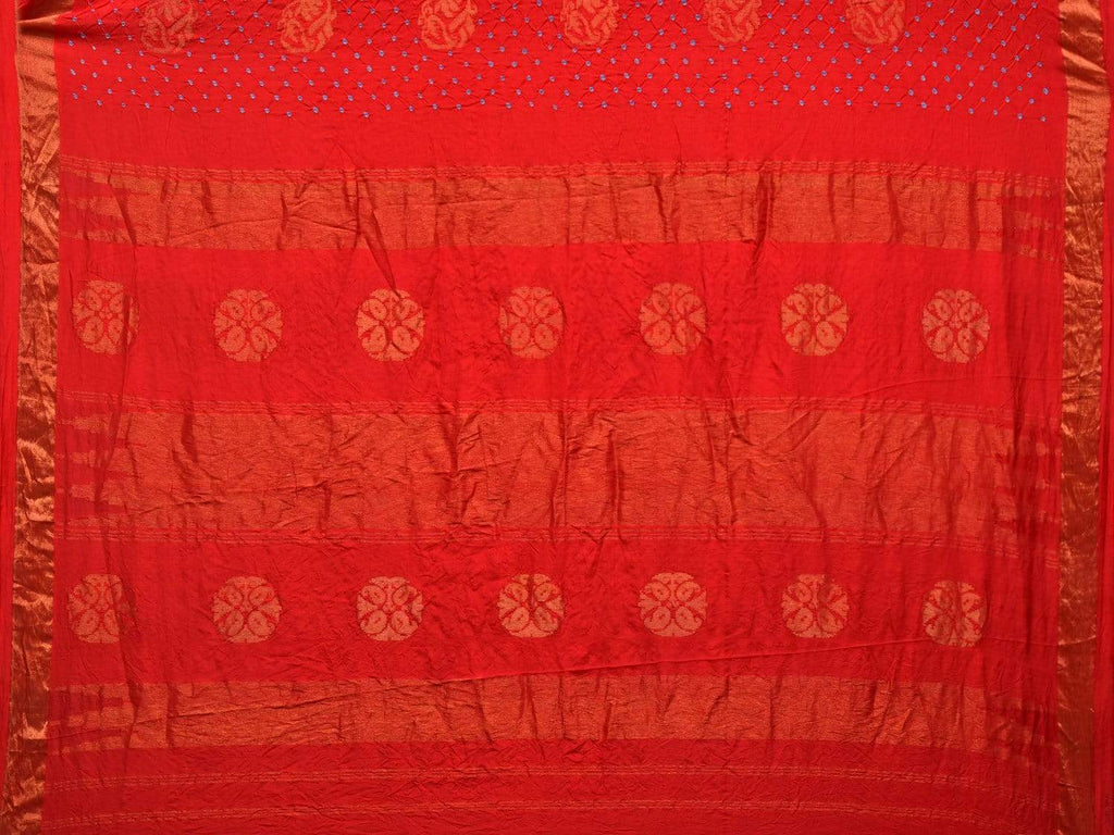 Red Bandhani Uppada Silk Handloom Saree with Nilambari Buta Design bn0172