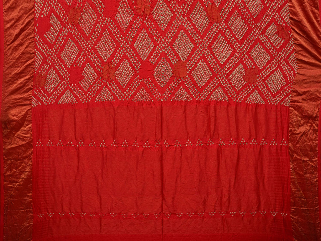 Red Bandhani Uppada Silk Handloom Saree with Nilambari Buta Design bn0424