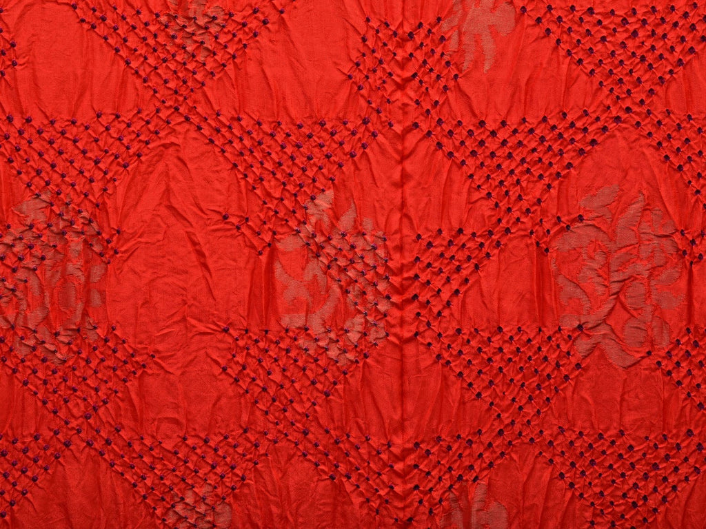 Red Bandhani Uppada Silk Handloom Saree with Nilambari Buta Design No Blouse bn0373
