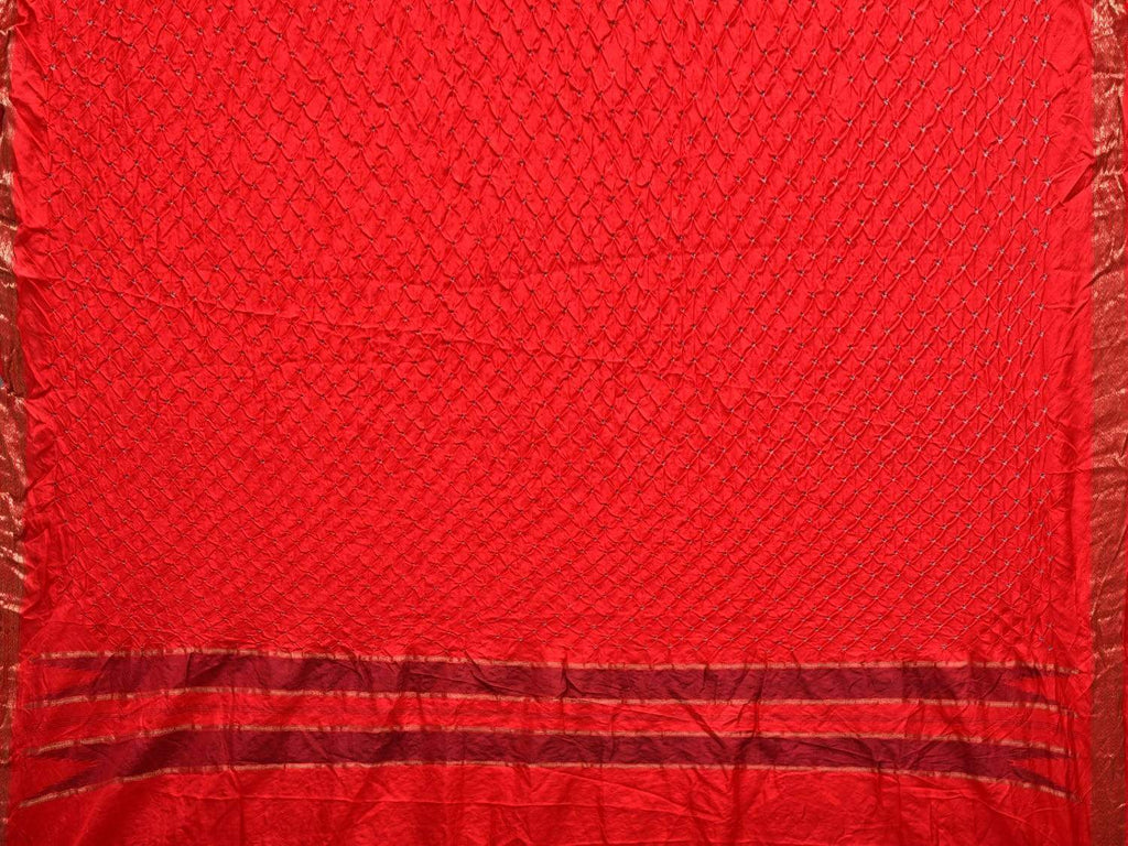 Red Bandhani Uppada Silk Handloom Saree with Strips Pallu Design bn0285