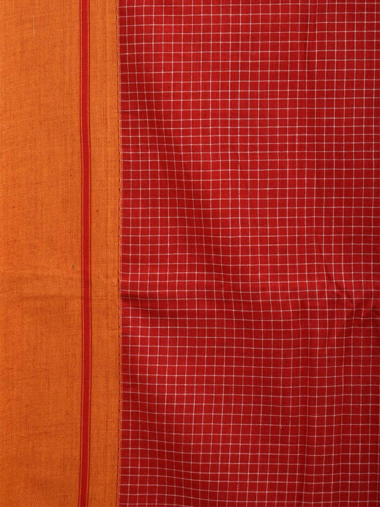 Red ilkal Cotton Handloom Saree with Checks Design No Blouse o0334