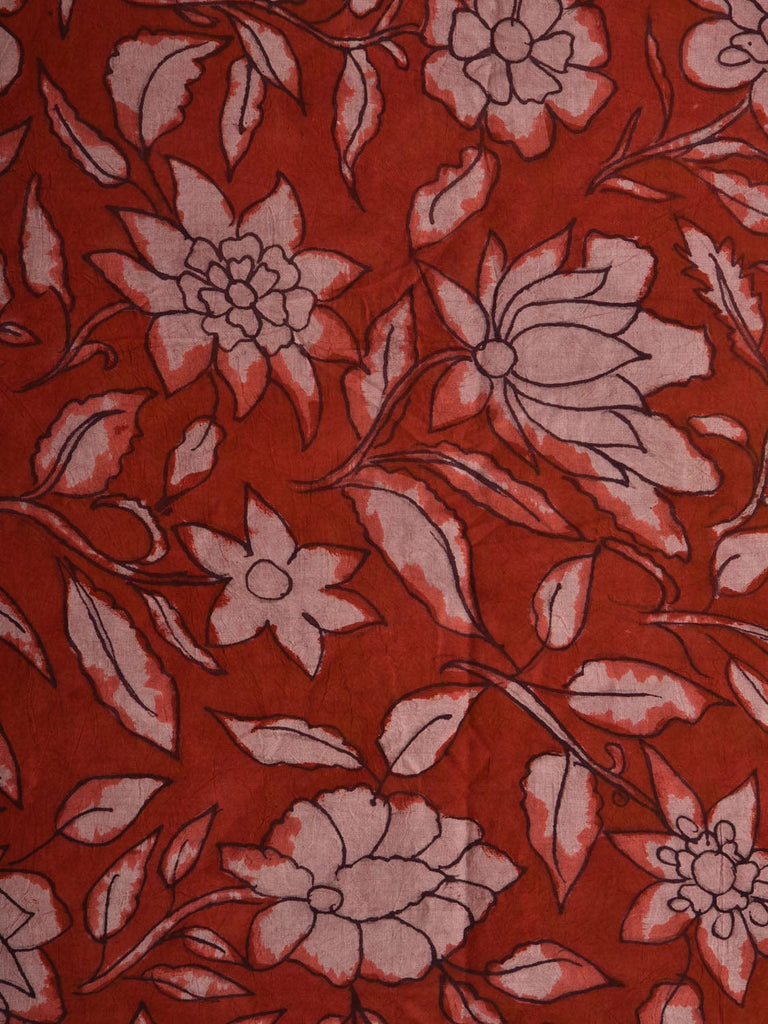 Red Kalamkari Hand Painted Cotton Handloom 3mts Fabric with Floral Design f0205
