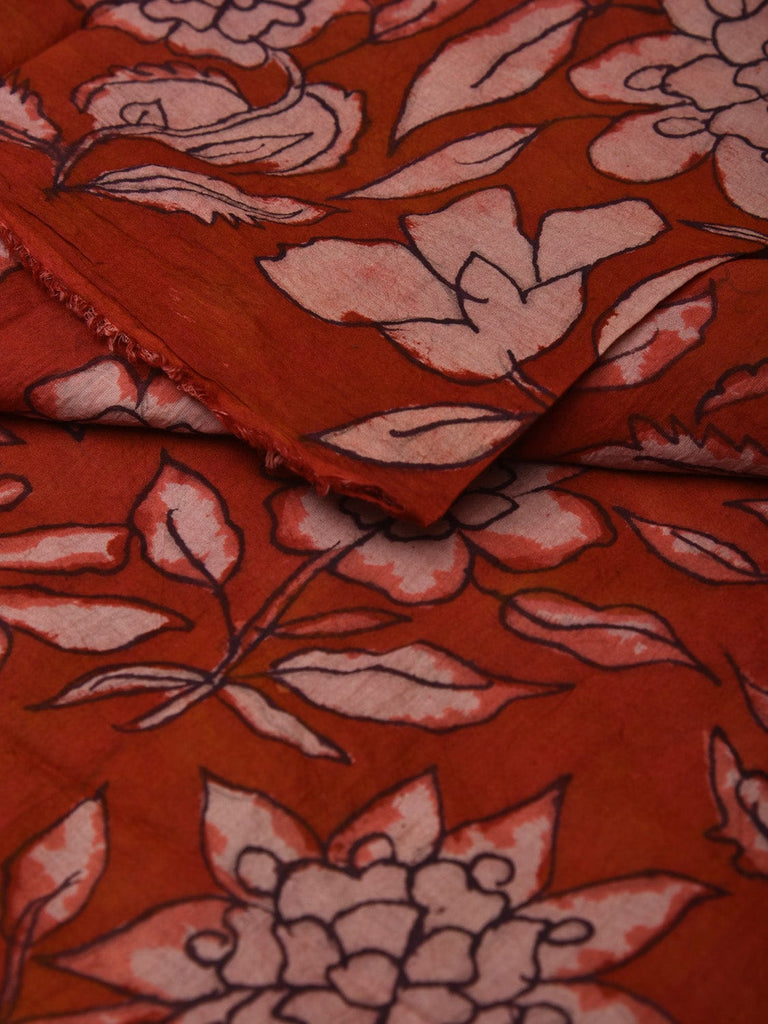 Red Kalamkari Hand Painted Cotton Handloom 3mts Fabric with Floral Design f0205