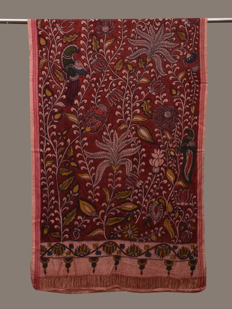 Red Kalamkari Hand Painted Cotton Handloom Dupatta with Floral and Doby Border Design ds2970