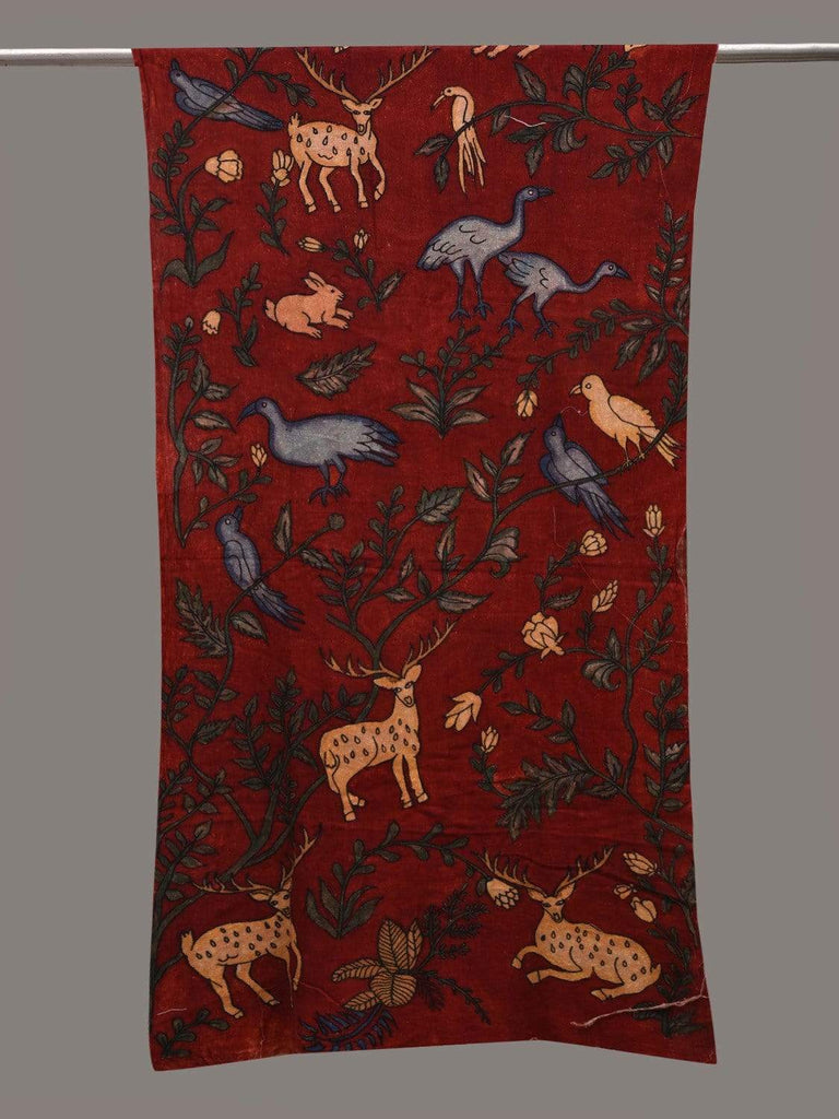 Red Kalamkari Hand Painted Cotton Handloom Stole with Birds and Animals Design ds2569