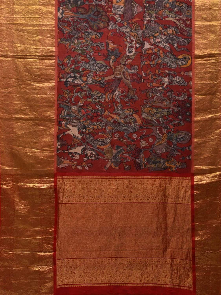 Red Kalamkari Hand Painted Kanchipuram Silk Handloom Saree with Dashavatar Design KL0557