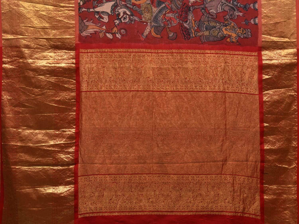 Red Kalamkari Hand Painted Kanchipuram Silk Handloom Saree with Dashavatar Design KL0557