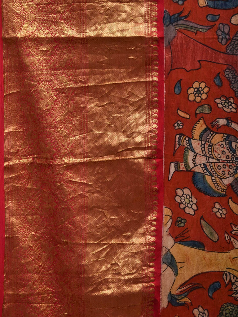 Red Kalamkari Hand Painted Kanchipuram Silk Handloom Saree with Dashavatar Design KL0629