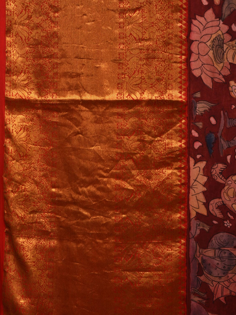 Red Kalamkari Hand Painted Kanchipuram Silk Handloom Saree with Dashavatar Design KL0665