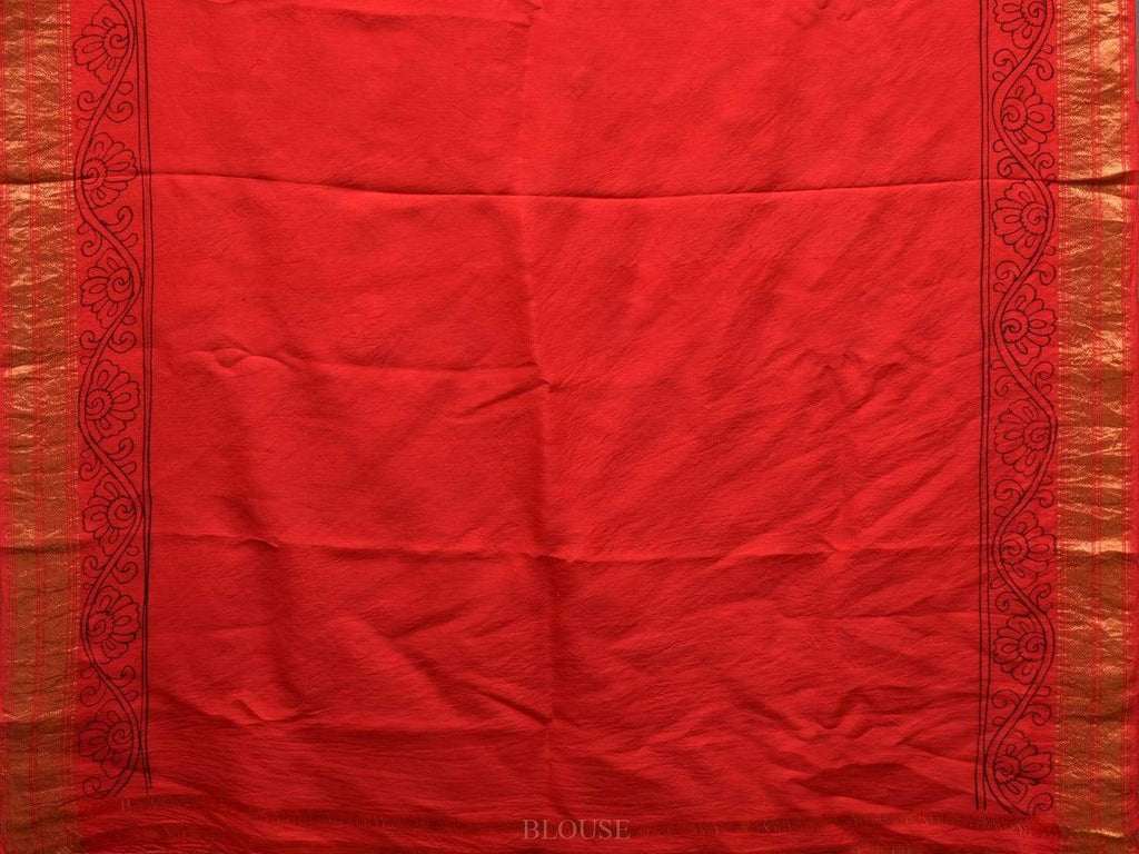 Red Kalamkari Hand Painted Kanchipuram Silk Handloom Saree with Floral Design KL0470