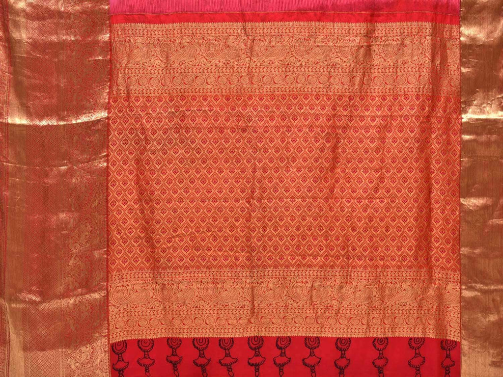 Red Kalamkari Hand Painted Kanchipuram Silk Handloom Saree with Flowers Design KL0253