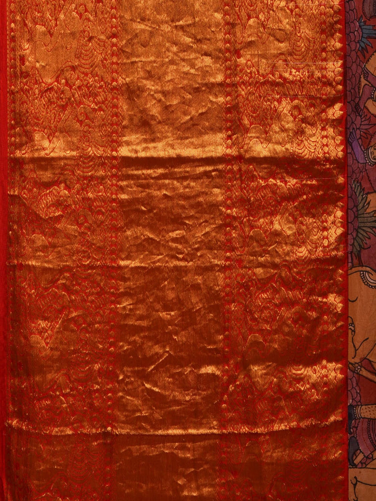 Red Kalamkari Hand Painted Kanchipuram Silk Handloom Saree with Krishna Leela Design KL0672