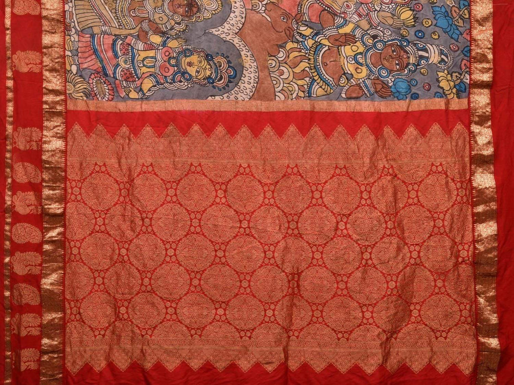 Red Kalamkari Hand Painted Kanchipuram Silk Handloom Saree with Krishna Leena Design KL0505