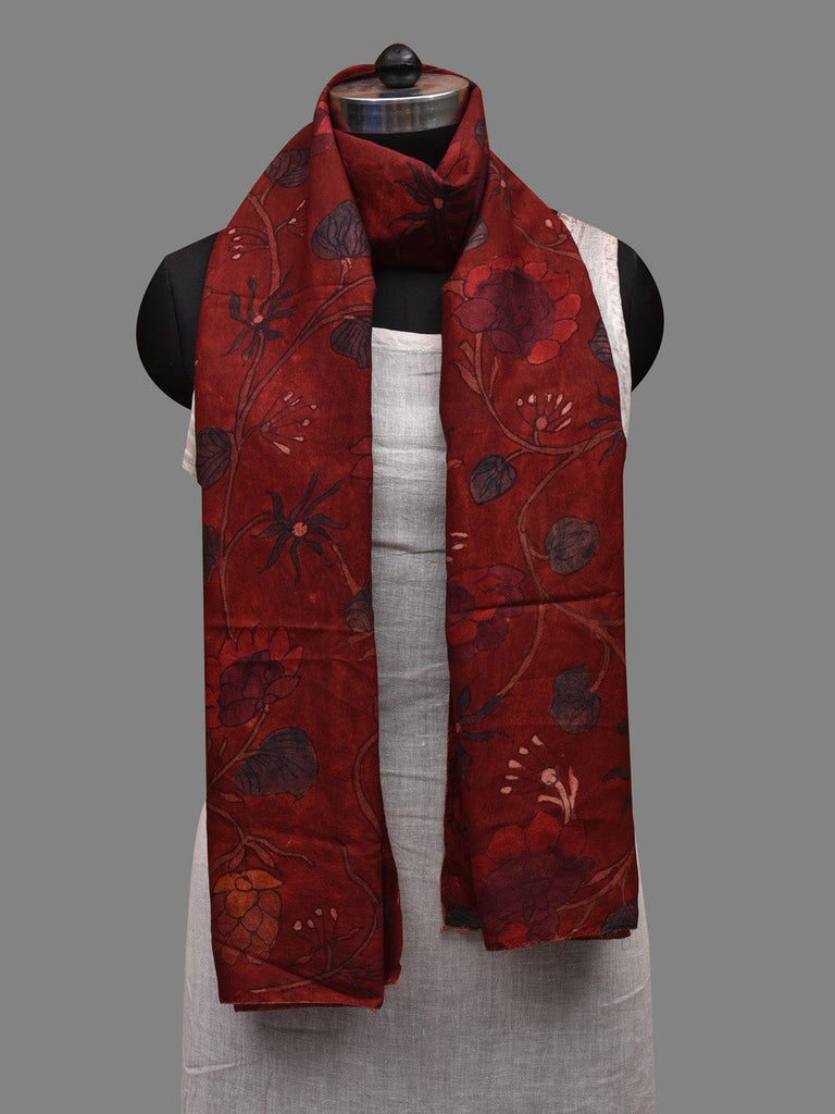 Red Kalamkari Hand Painted Silk Handloom Stole with Floral Design ds2629