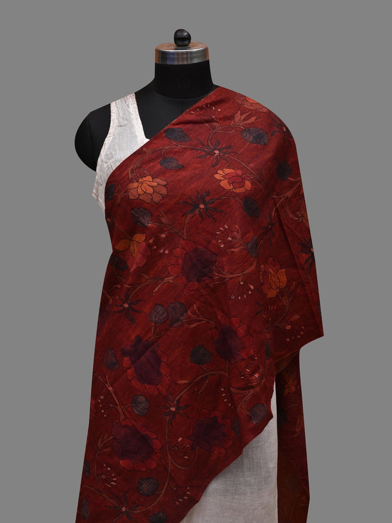 Red Kalamkari Hand Painted Silk Handloom Stole with Floral Design ds2629