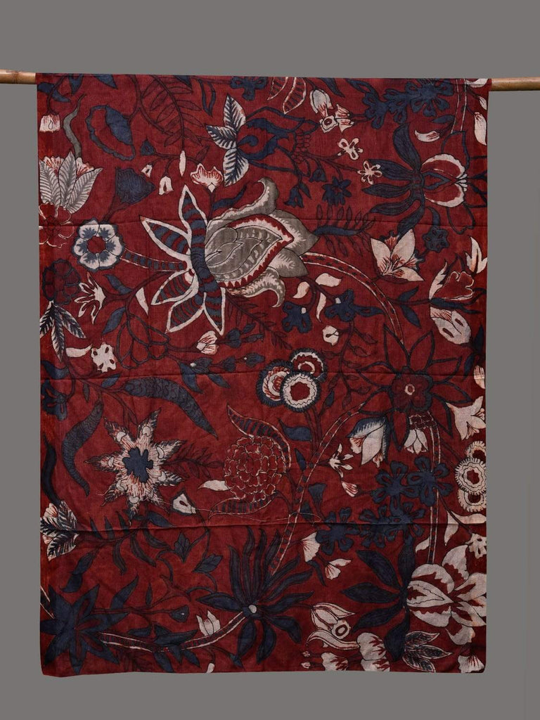 Red Kalamkari Hand Painted Silk Muga Handloom Dupatta with Big Floral Design ds2403