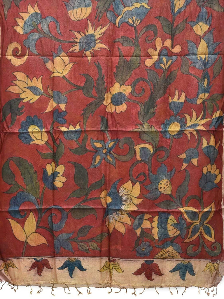 Red Kalamkari Hand Painted Tussar Handloom Dupatta with Flowers Design ds1819