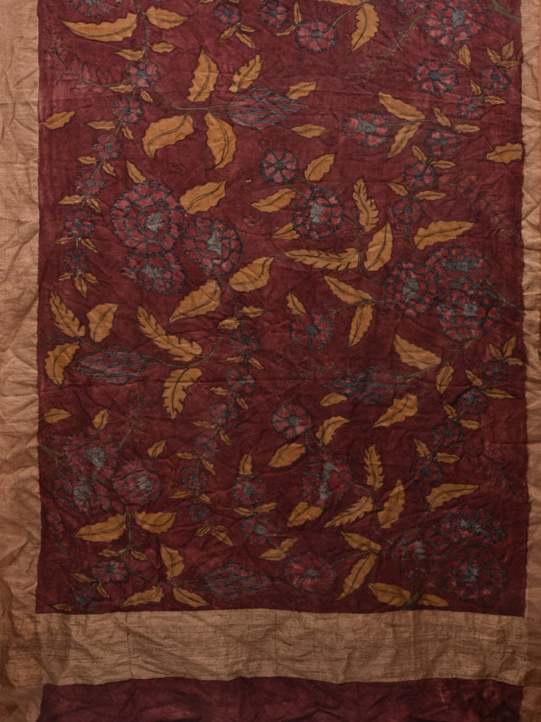 Red Kalamkari Hand Painted Tussar Handloom Saree with Floral Design KL0655