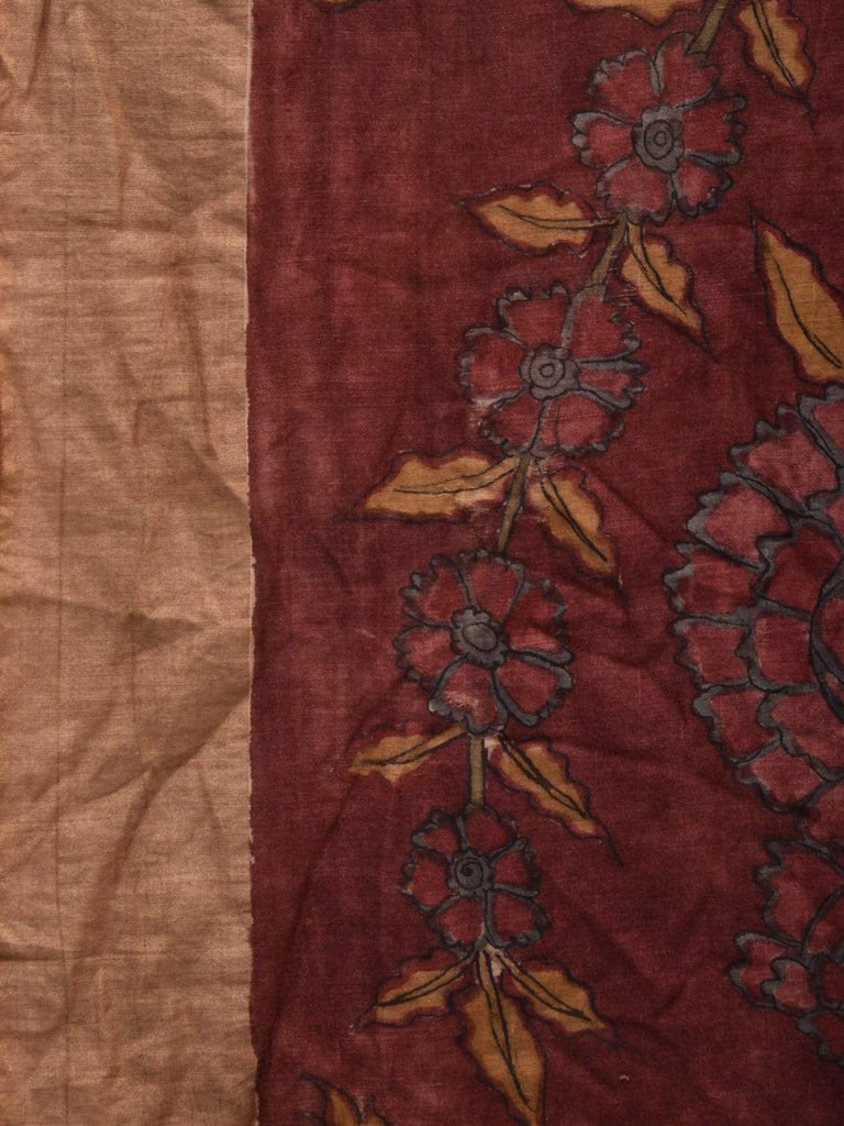Red Kalamkari Hand Painted Tussar Handloom Saree with Floral Design KL0655