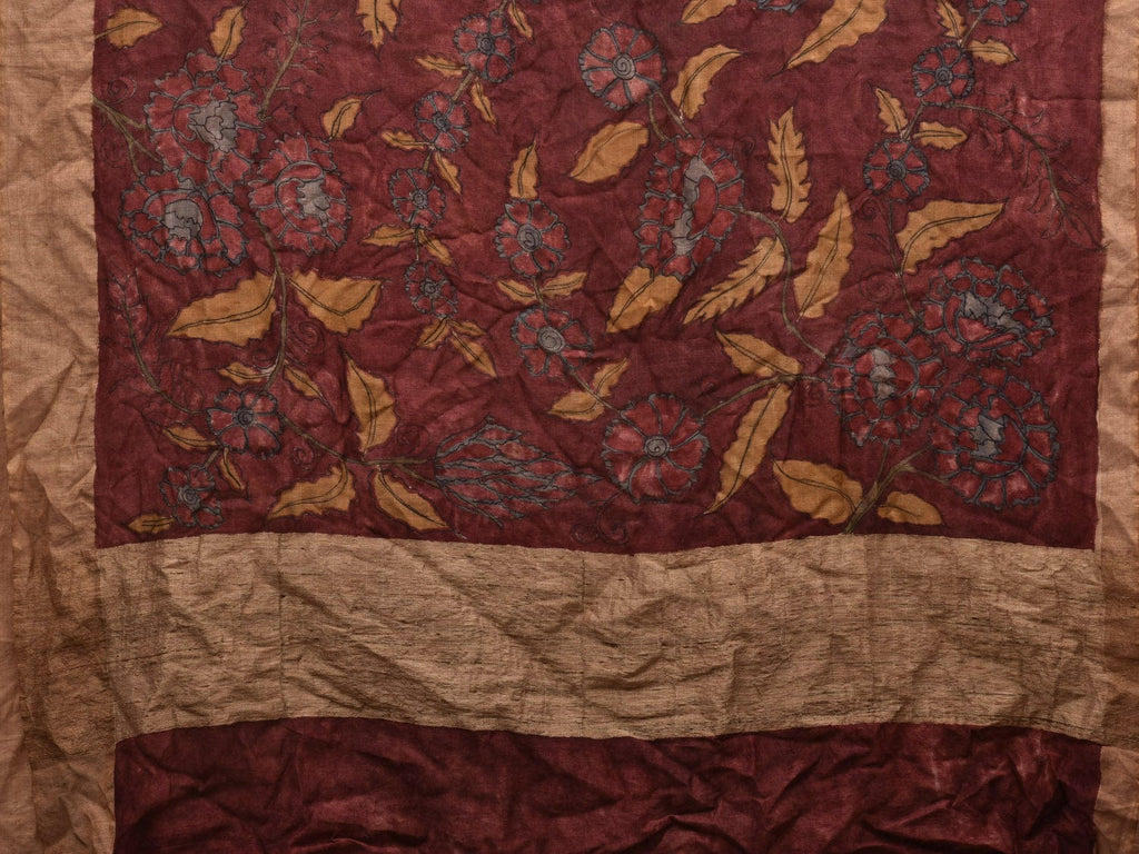 Red Kalamkari Hand Painted Tussar Handloom Saree with Floral Design KL0655