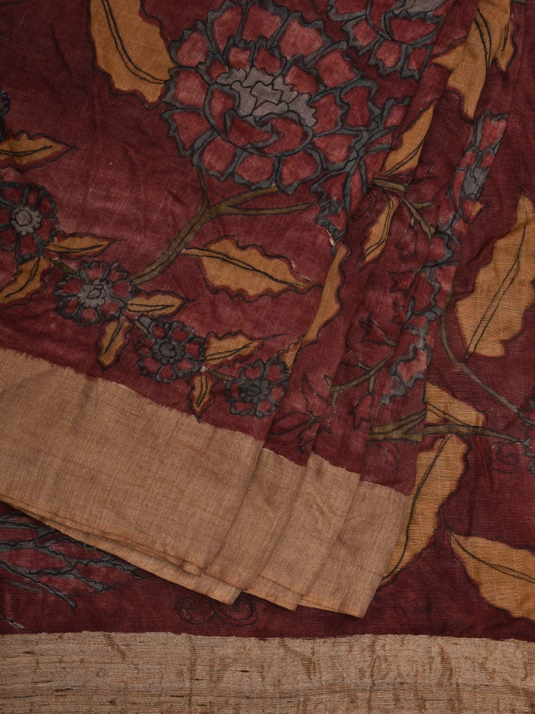 Red Kalamkari Hand Painted Tussar Handloom Saree with Floral Design KL0655