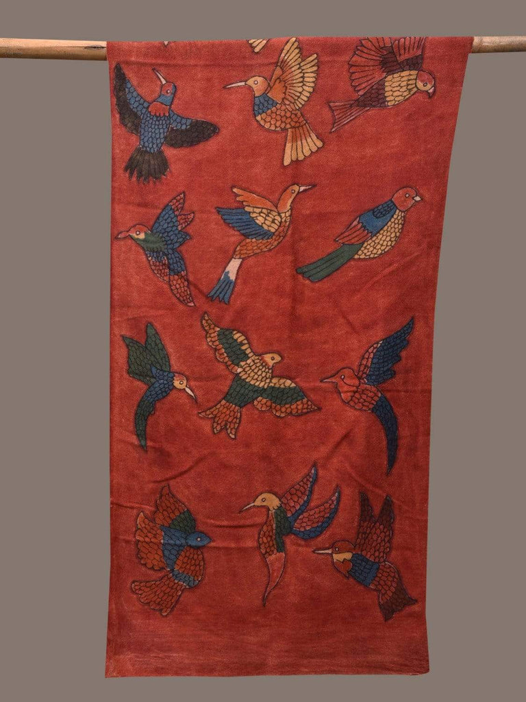 Red Kalamkari Hand Painted Woolen Stole with Birds Design ds2348