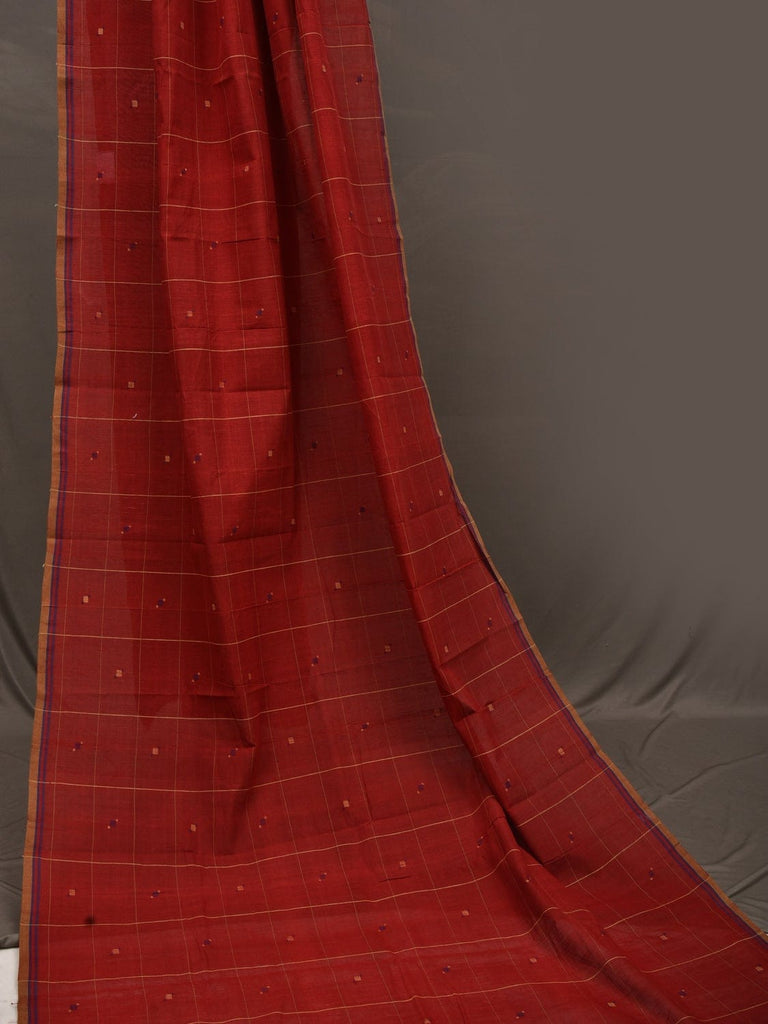 Red Khadi Cotton Natural Dye Handloom 2.5mts Fabric with Checks and Buta Design f0191