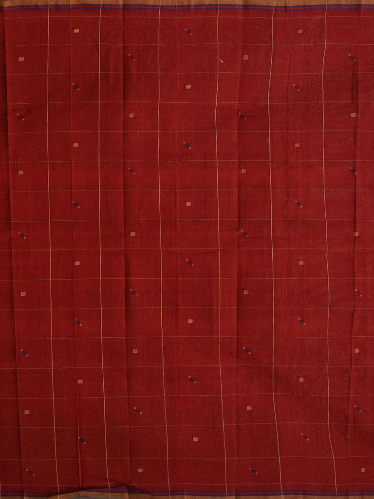 Red Khadi Cotton Natural Dye Handloom 2.5mts Fabric with Checks and Buta Design f0191