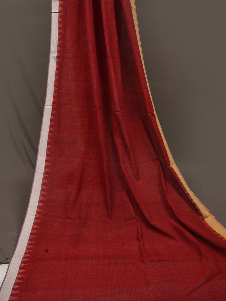 Red Khadi Cotton Natural Dye Handloom 2.5mts Fabric with Ganga-Jamuna Temple Border Design f0189