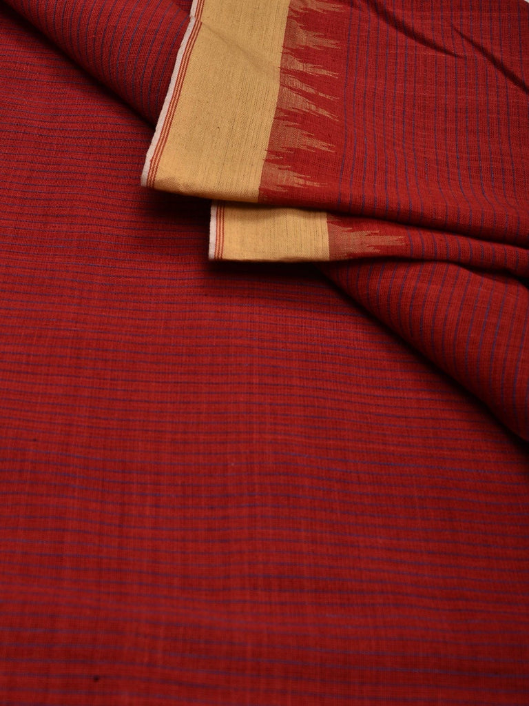Red Khadi Cotton Natural Dye Handloom 2.5mts Fabric with Ganga-Jamuna Temple Border Design f0189