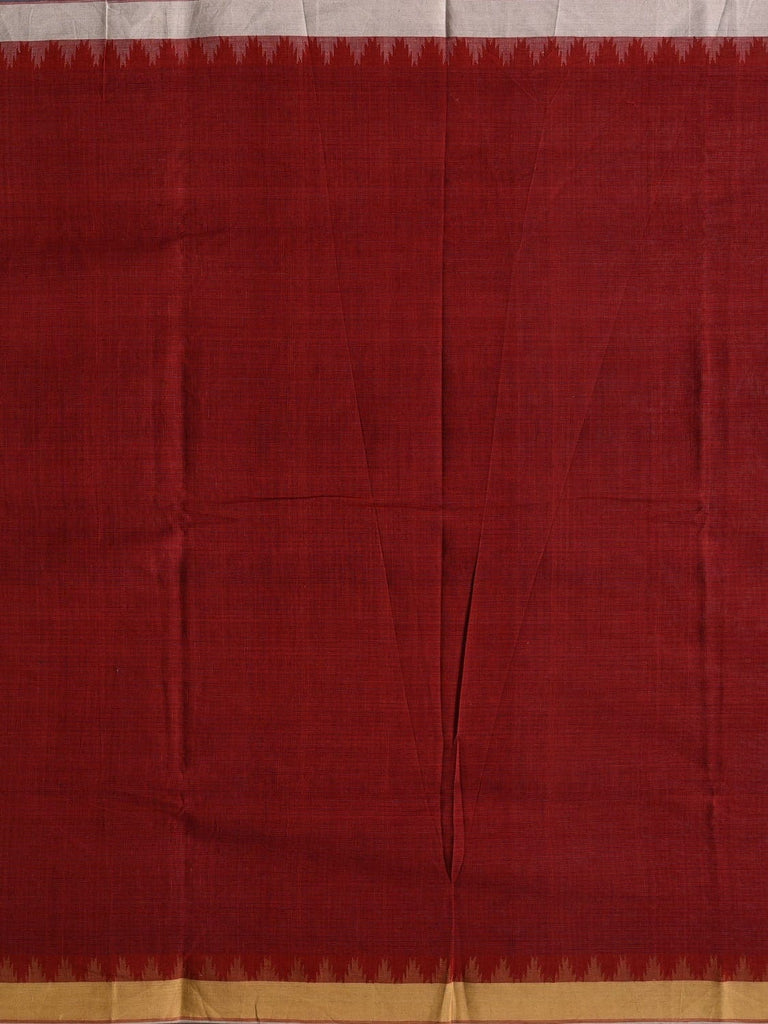 Red Khadi Cotton Natural Dye Handloom 2.5mts Fabric with Ganga-Jamuna Temple Border Design f0189